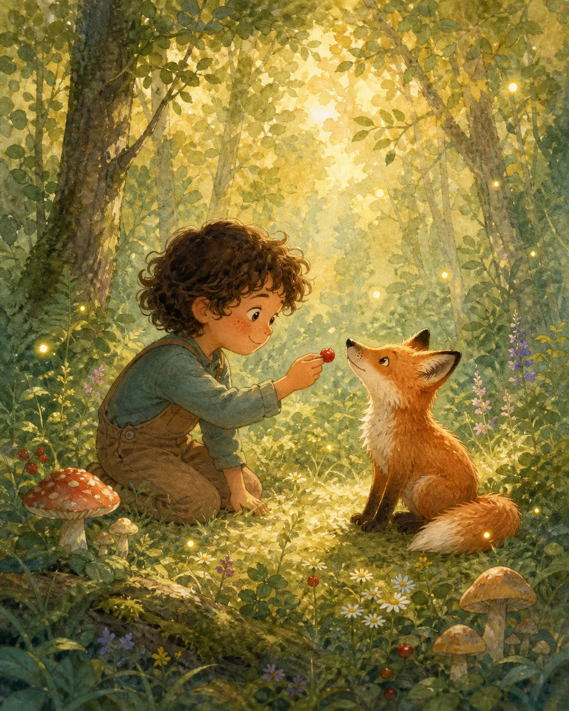 A portrait illustration filling one side of an open picture book